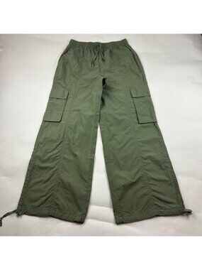 Aerie Olive Green Cotton Poplin Wide Leg Cargo Pant M New
